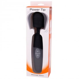 Черный жезловый вибратор POWER TIP MASSAGE WAND - 24 см.