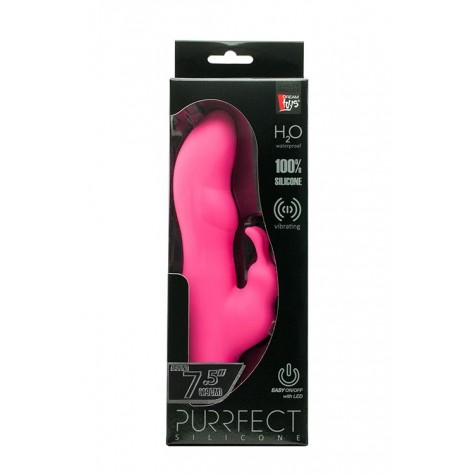 Розовый вибратор с клиторальным стимулятором PURRFECT SILICONE DELUXE RABBIT - 19 см.